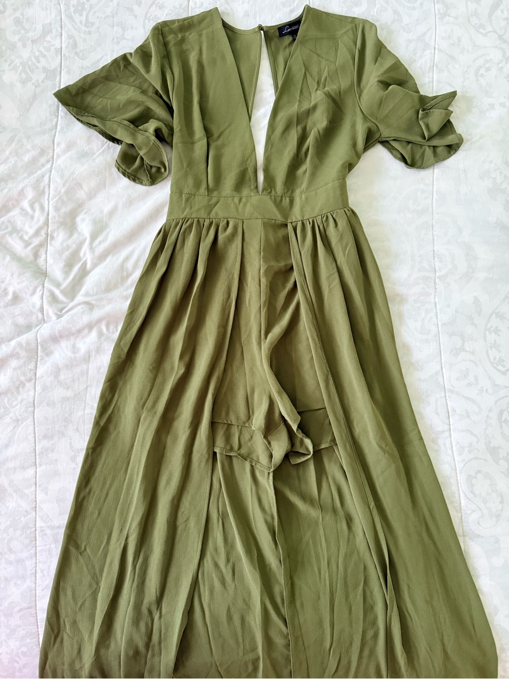 Olive Green Deep V romper